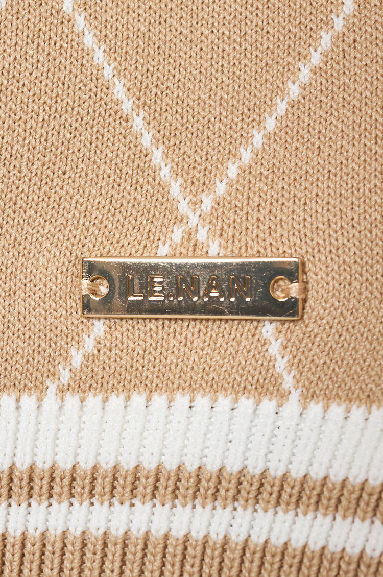 Logo Mock-neck Sleeveless Knit Beige