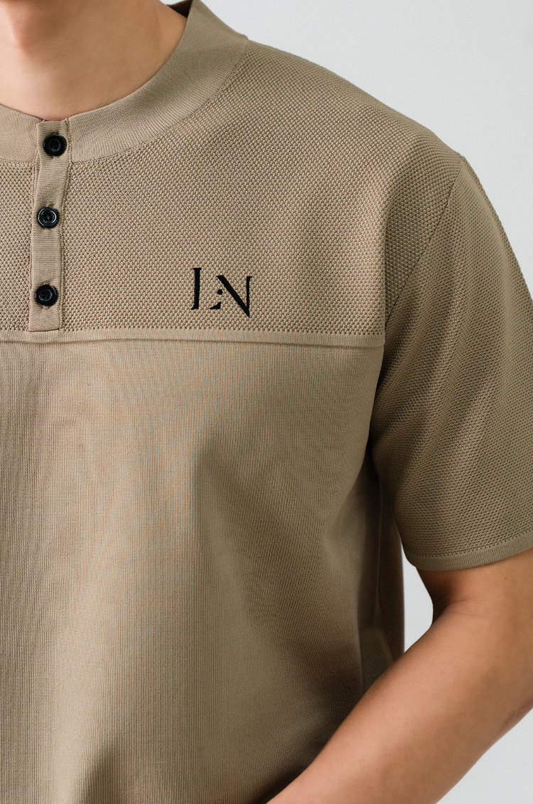 Stand Collar Knit Polo Beige