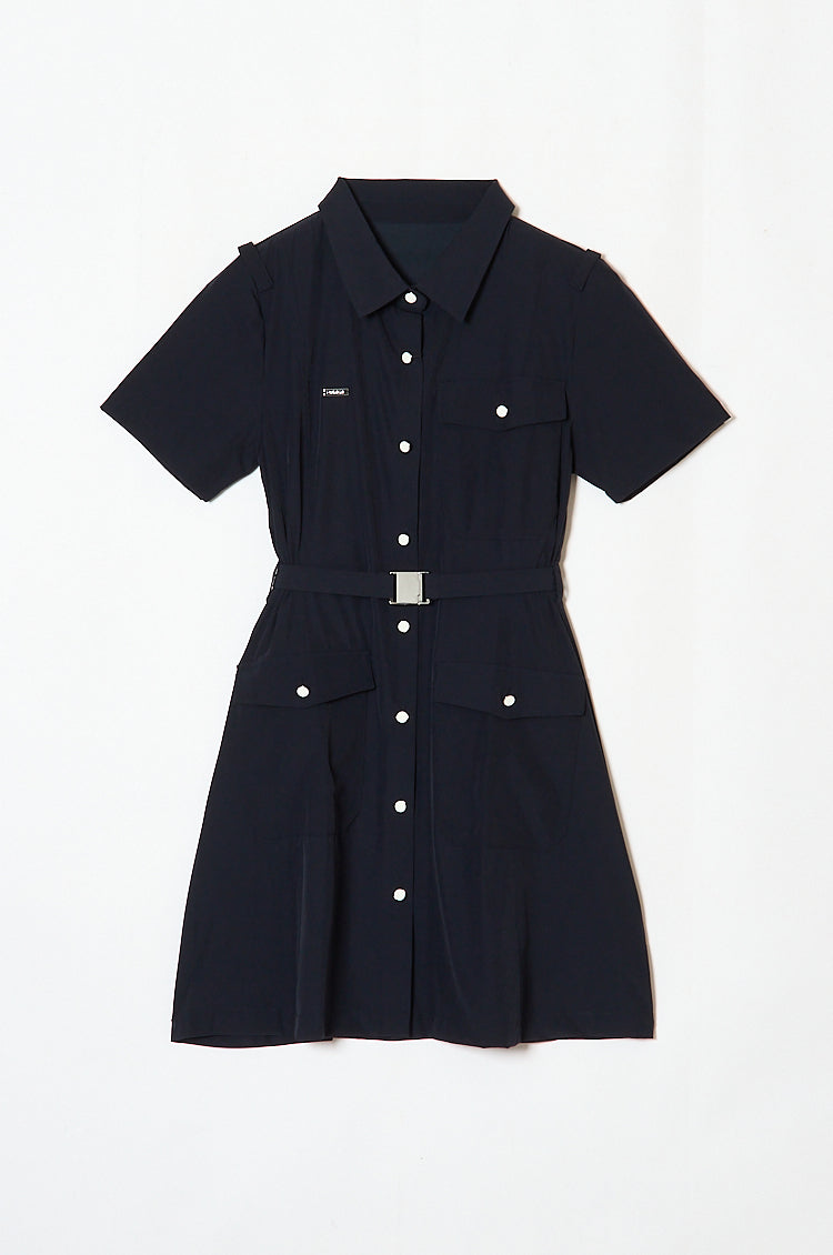 Belted Trench Shirt Golf Dress Navy