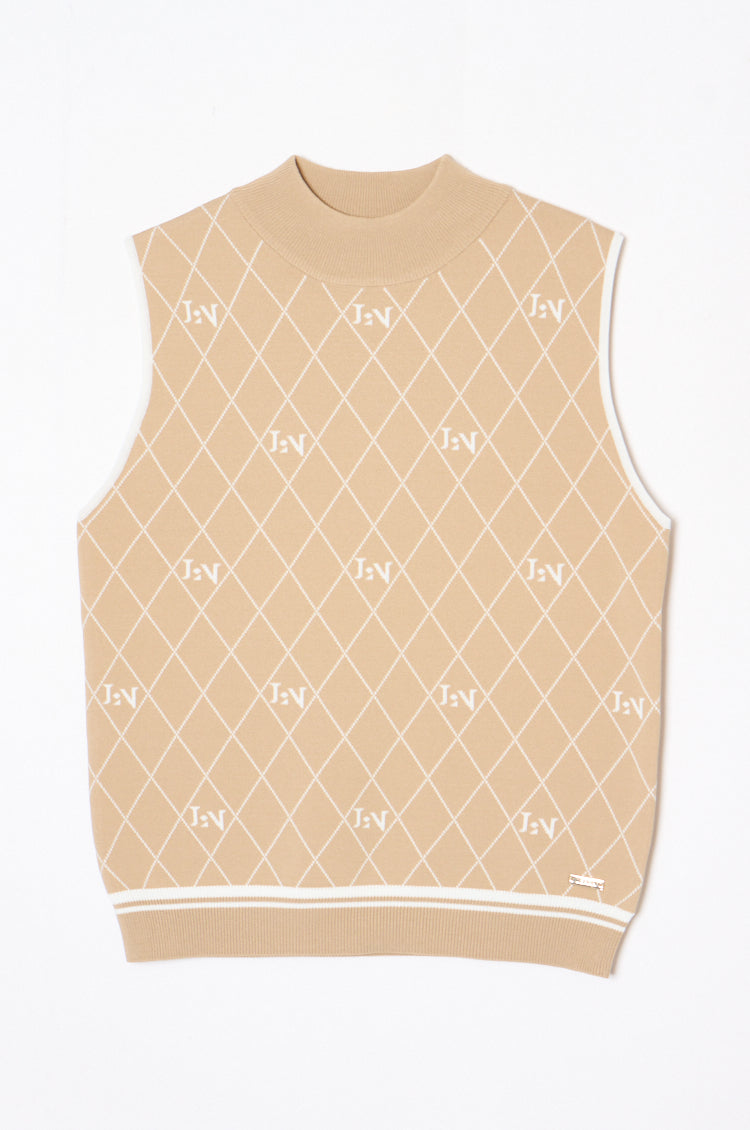 Logo Mock-neck Sleeveless Knit Beige