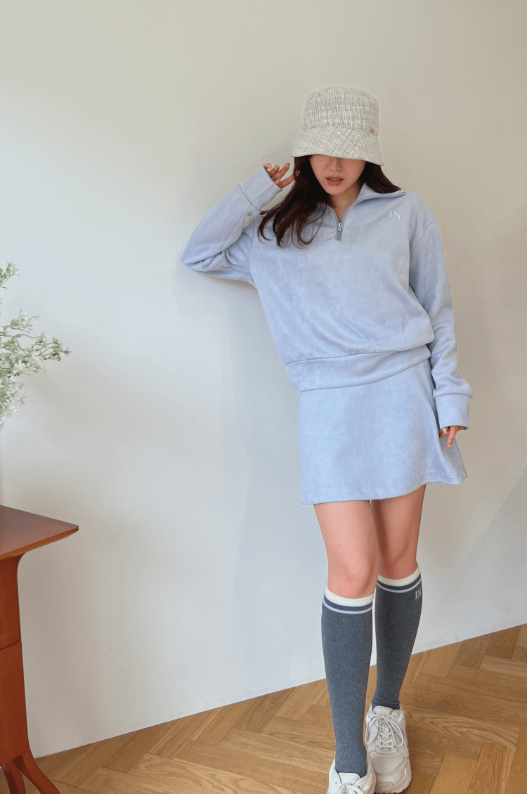 ポケット付きもちもちAラインスカート ブルー ゴルフウェア