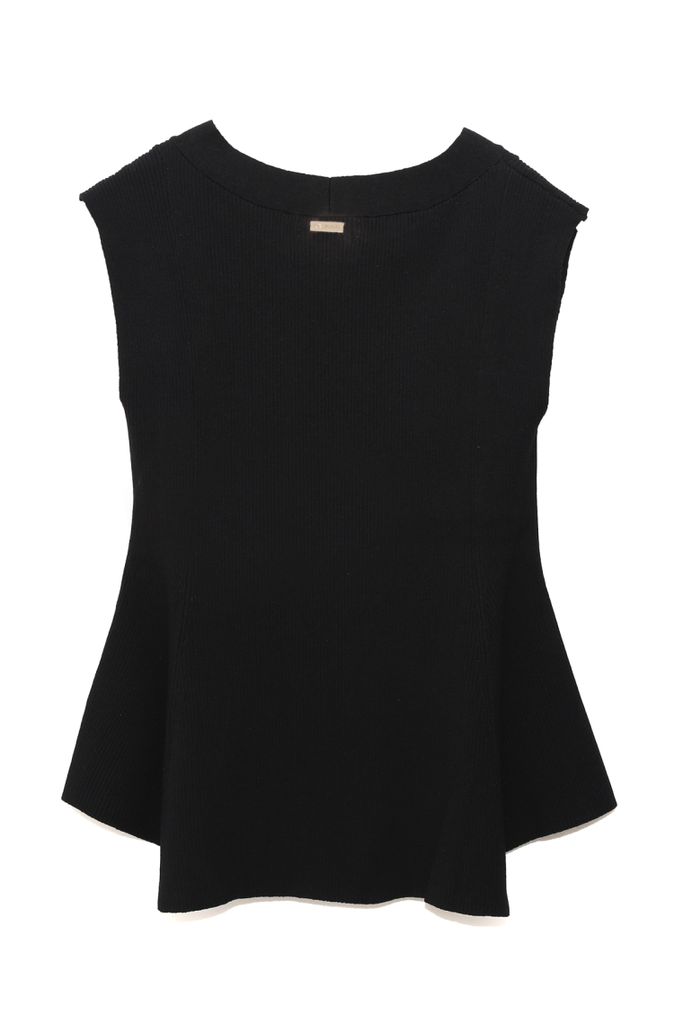 Flare no sleeve knit top black