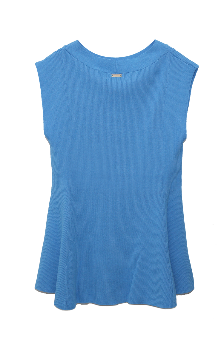 Flare no sleeve knit top blue