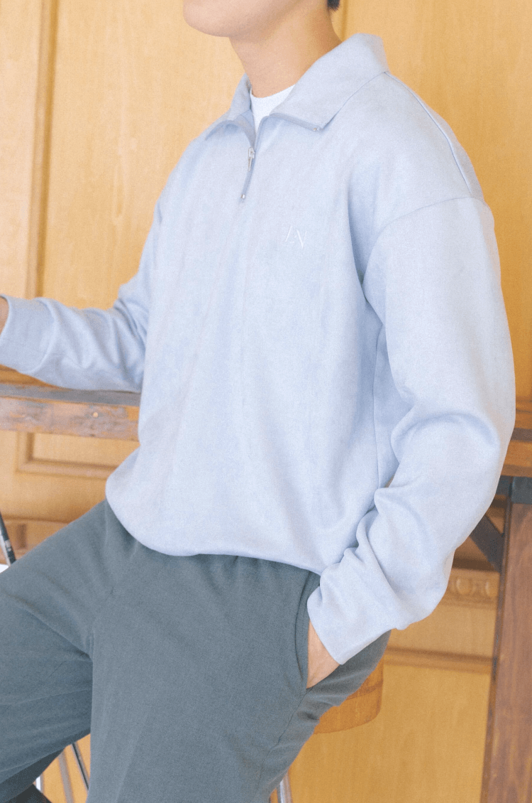 Mens Mochi suède zip top blue
