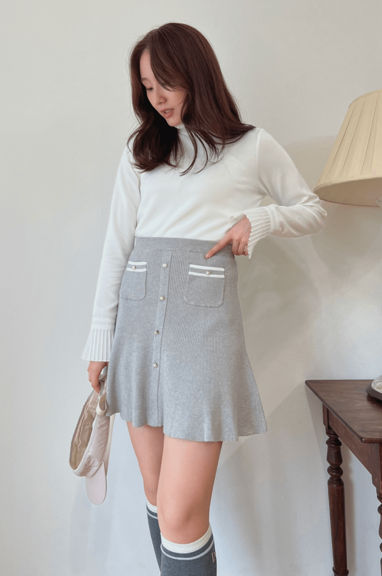 Wave knit skirt gray