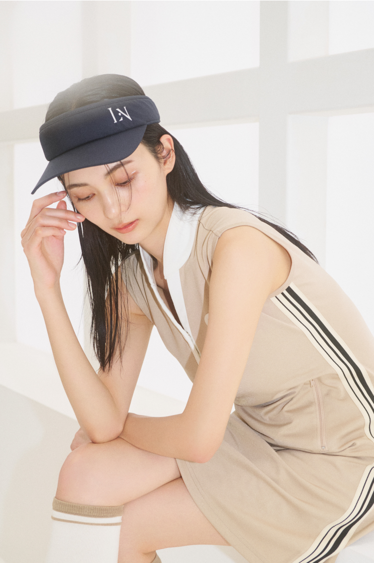 Side Striped Sleeveless Golf Dress BEIGE