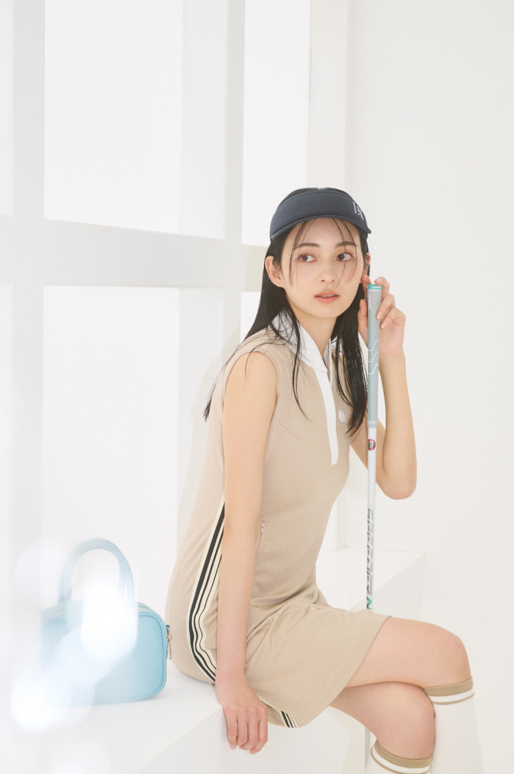 Side Striped Sleeveless Golf Dress BEIGE