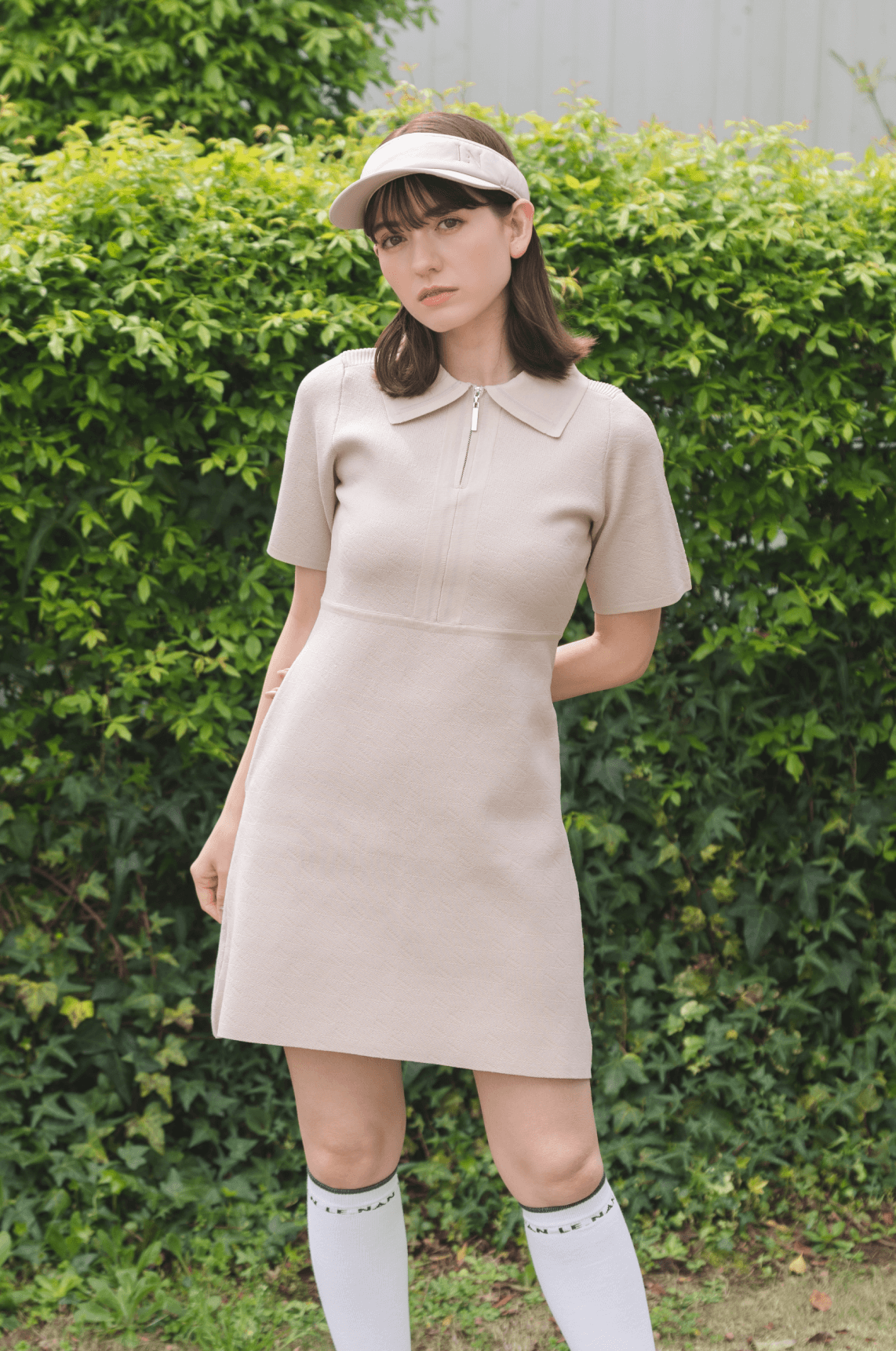【再販】Logo zip one-piece pink*beige