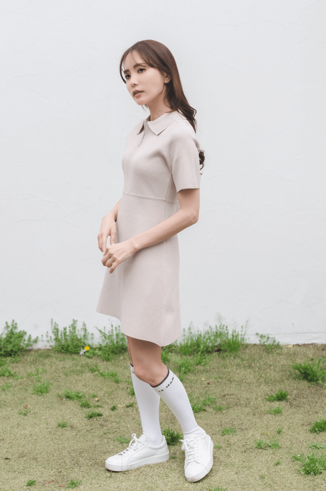 【再販】Logo zip one-piece pink*beige