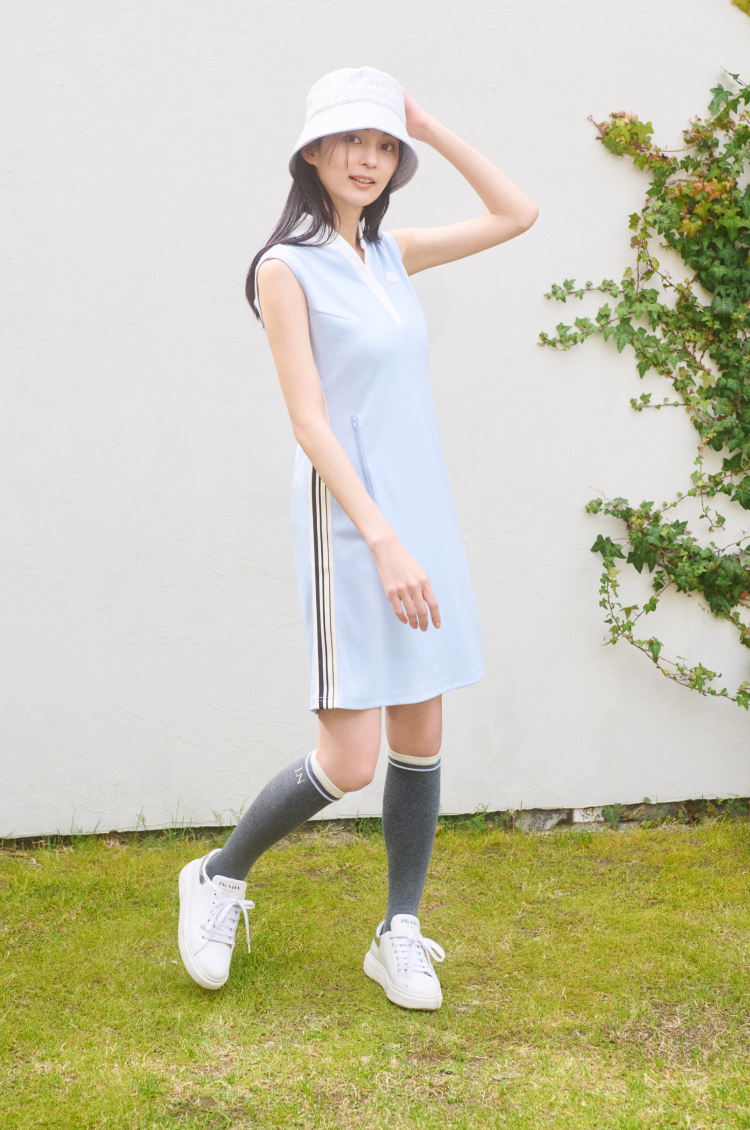 Side Striped Sleeveless Golf Dress BLUE / ゴルフワンピース – LE.NAN