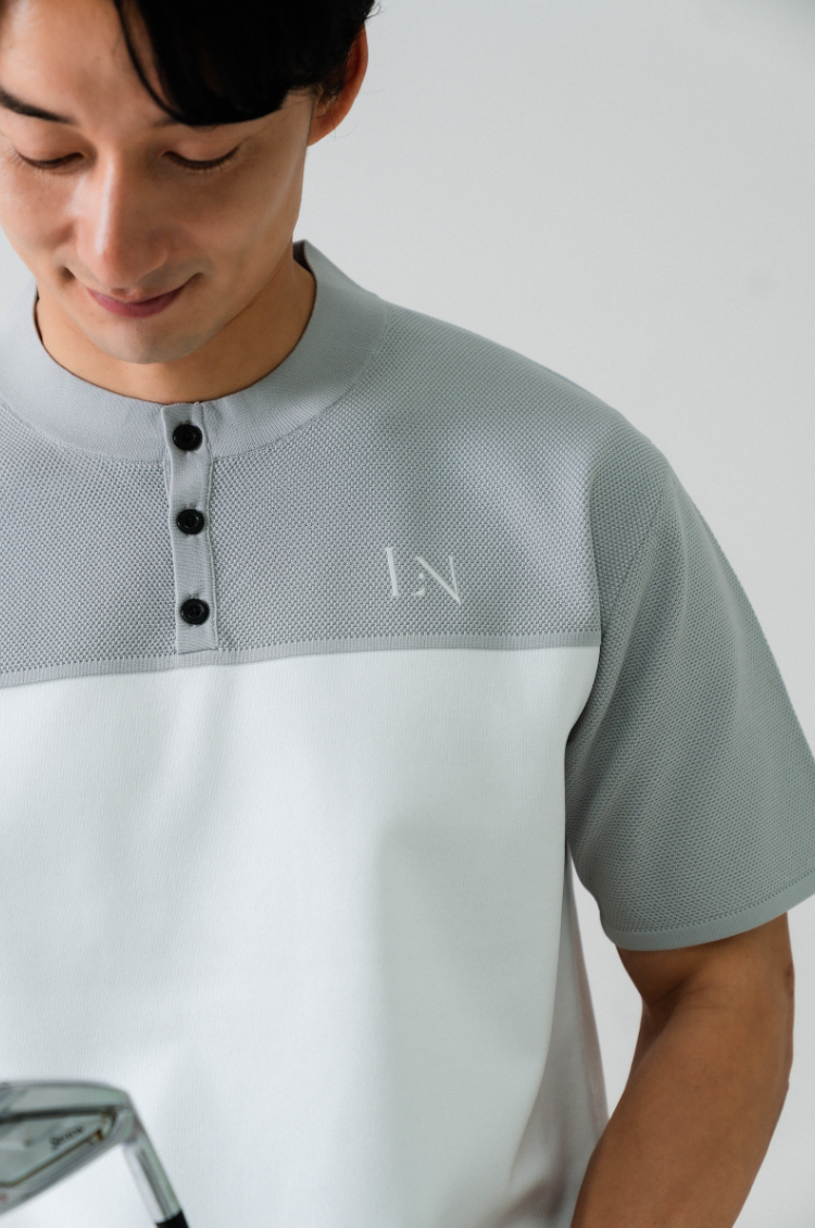 Stand Collar Knit Polo Gray