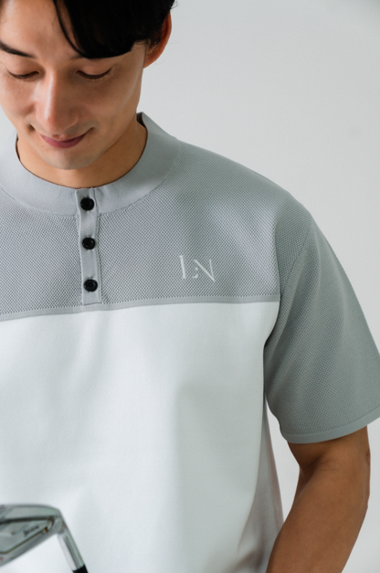 Stand Collar Knit Polo Gray