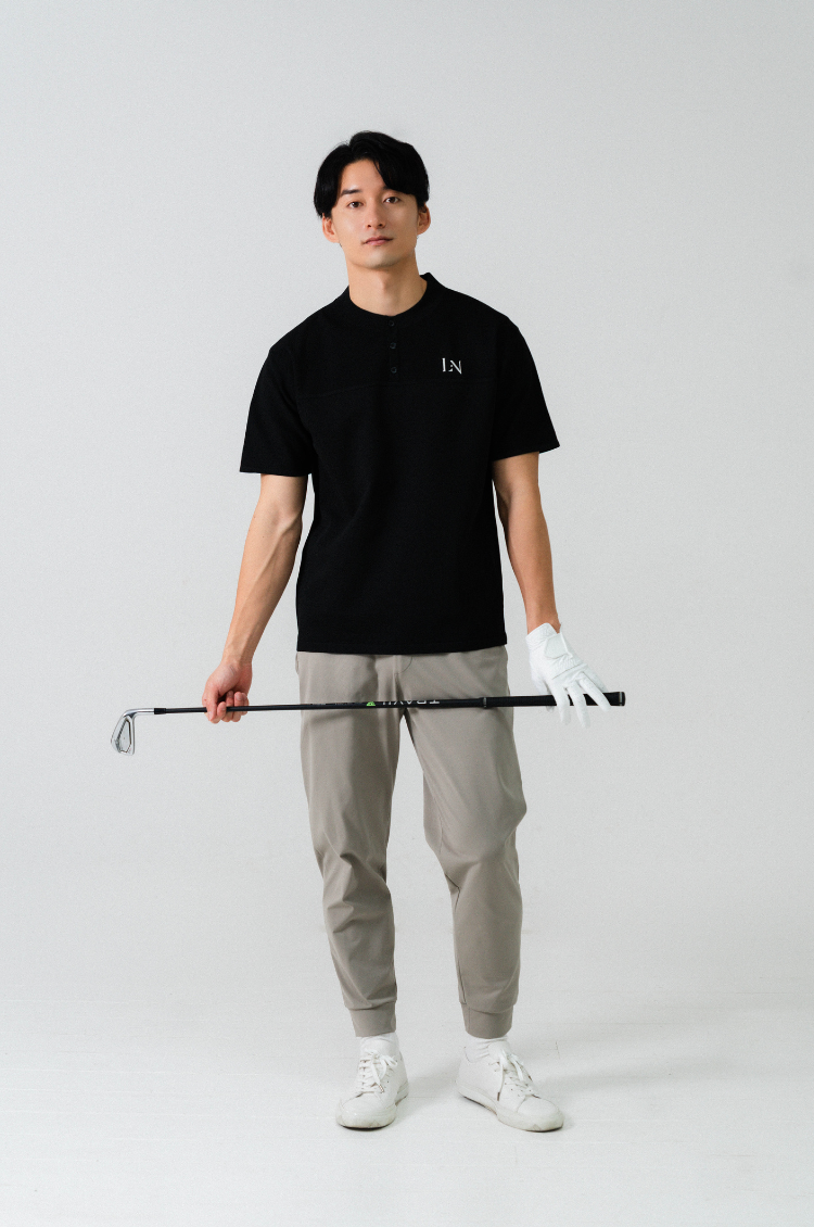 Stand Collar Knit Polo Black