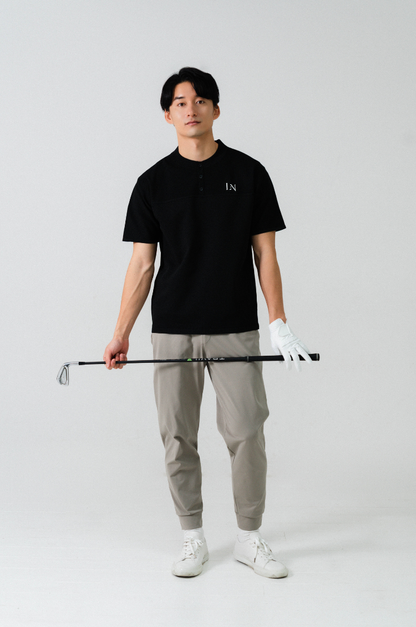 Stand Collar Knit Polo Black
