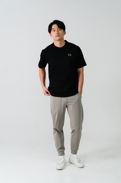 Stand Collar Knit Polo Black