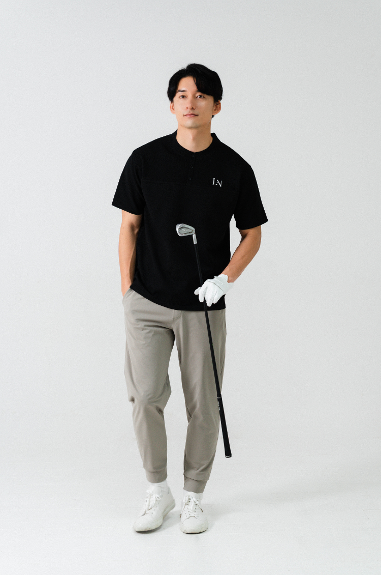Stand Collar Knit Polo Black