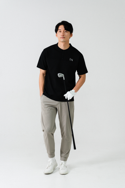 Stand Collar Knit Polo Black