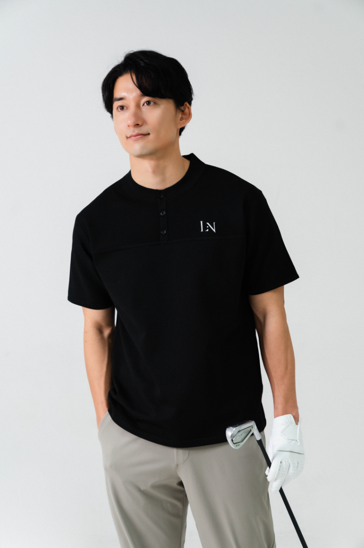 Stand Collar Knit Polo Black