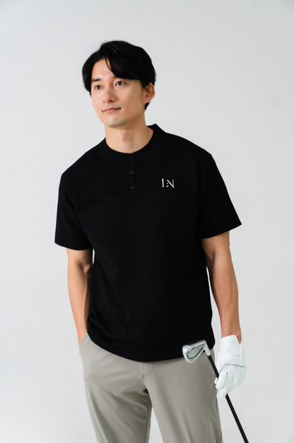 Stand Collar Knit Polo Black