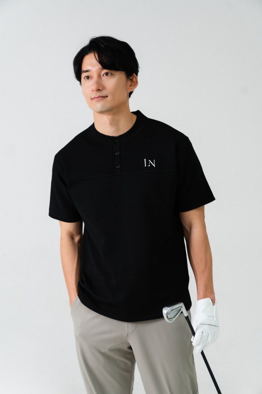 Stand Collar Knit Polo Black