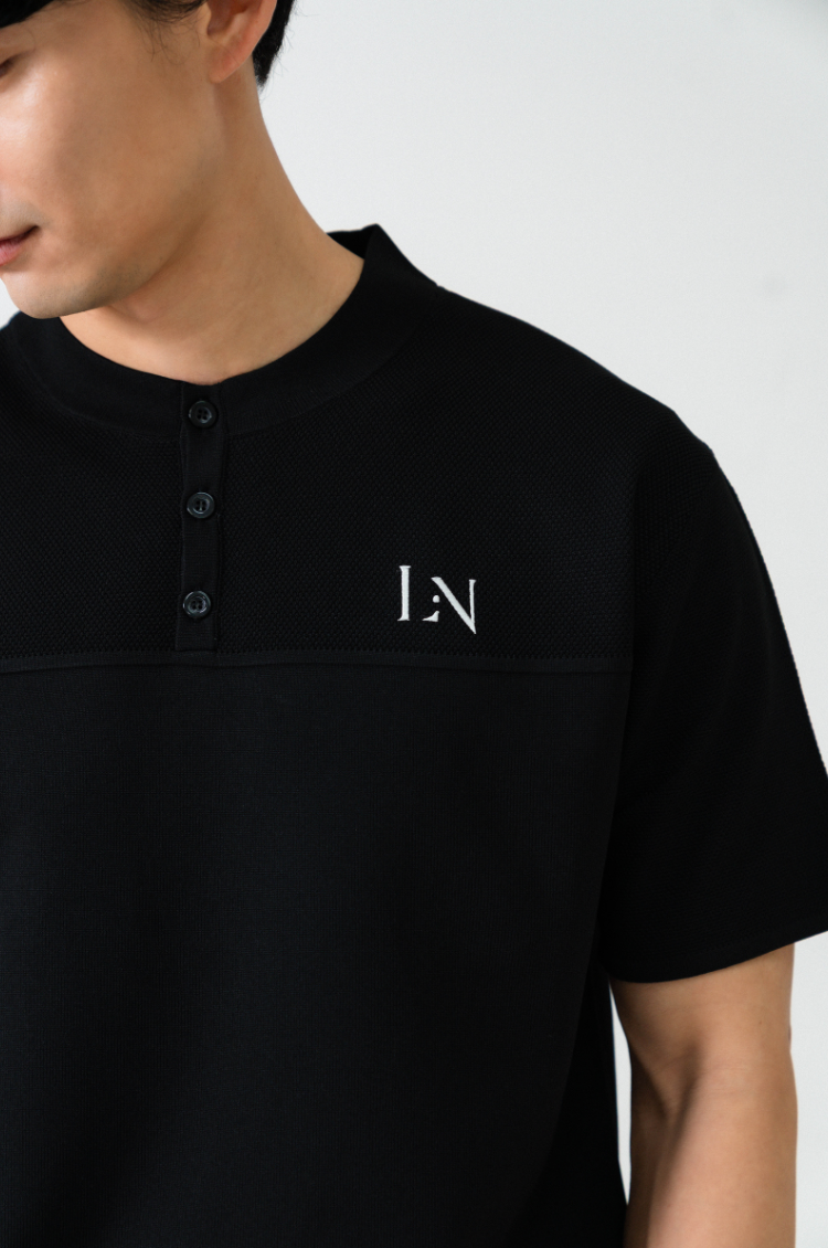 Stand Collar Knit Polo Black
