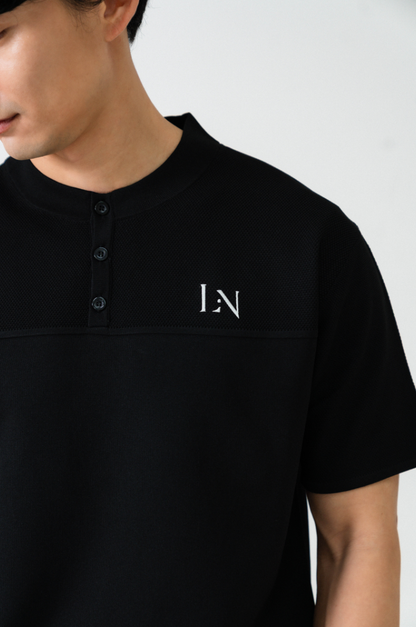Stand Collar Knit Polo Black