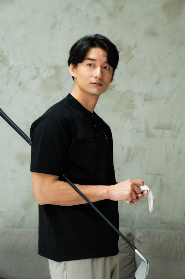 Stand Collar Knit Polo Black