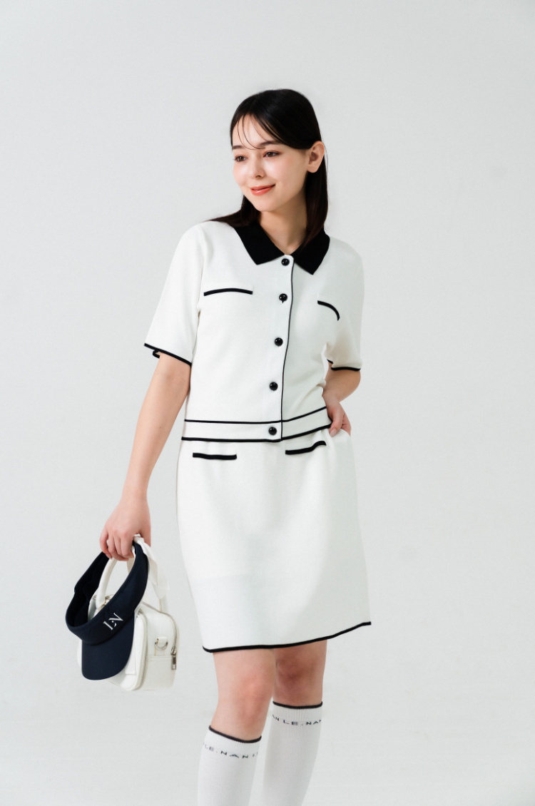 Classic Line Knit Skirt White