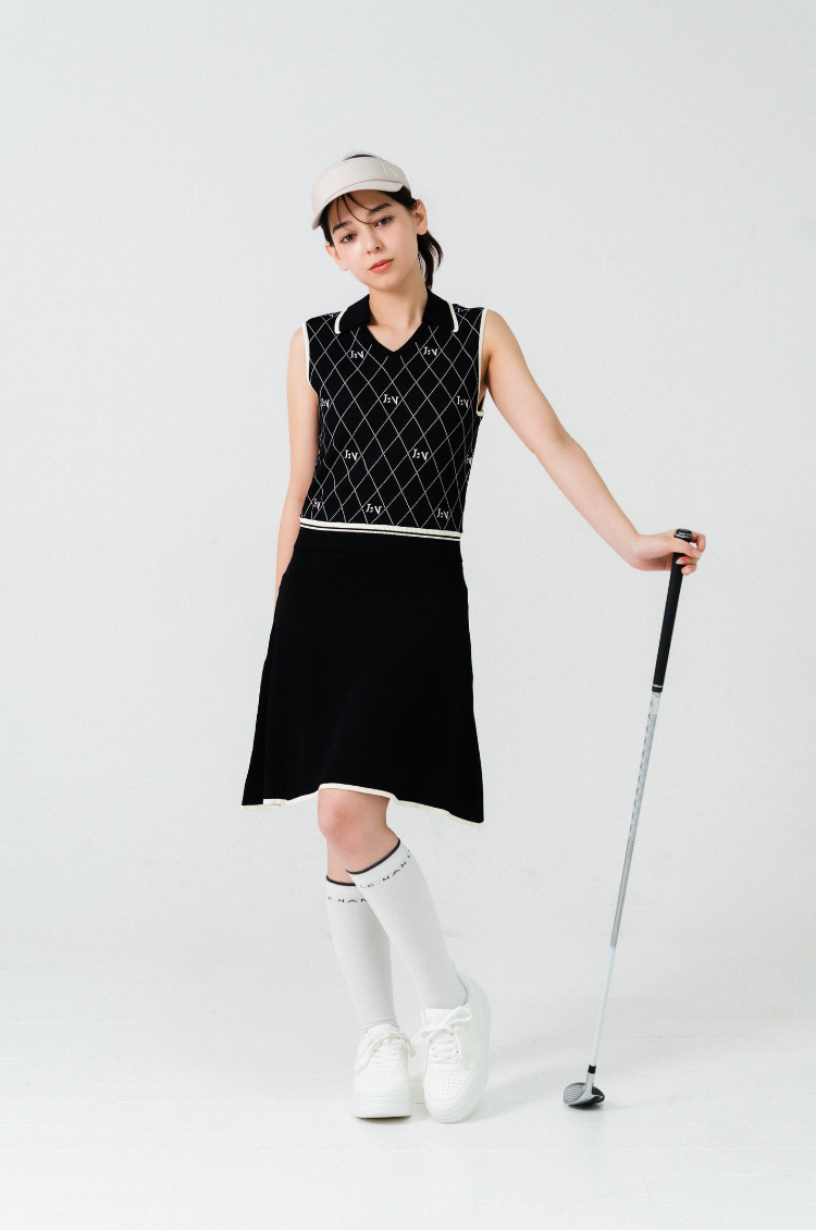LENAN GOLF/ルナンゴルフ　ニットワンピース Logo V-Neck Knit Dress Black – LE.NAN