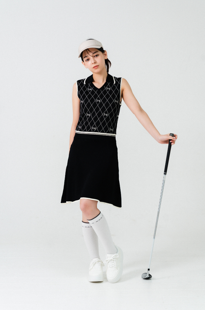 Logo V-Neck Knit Dress Black – LE.NAN