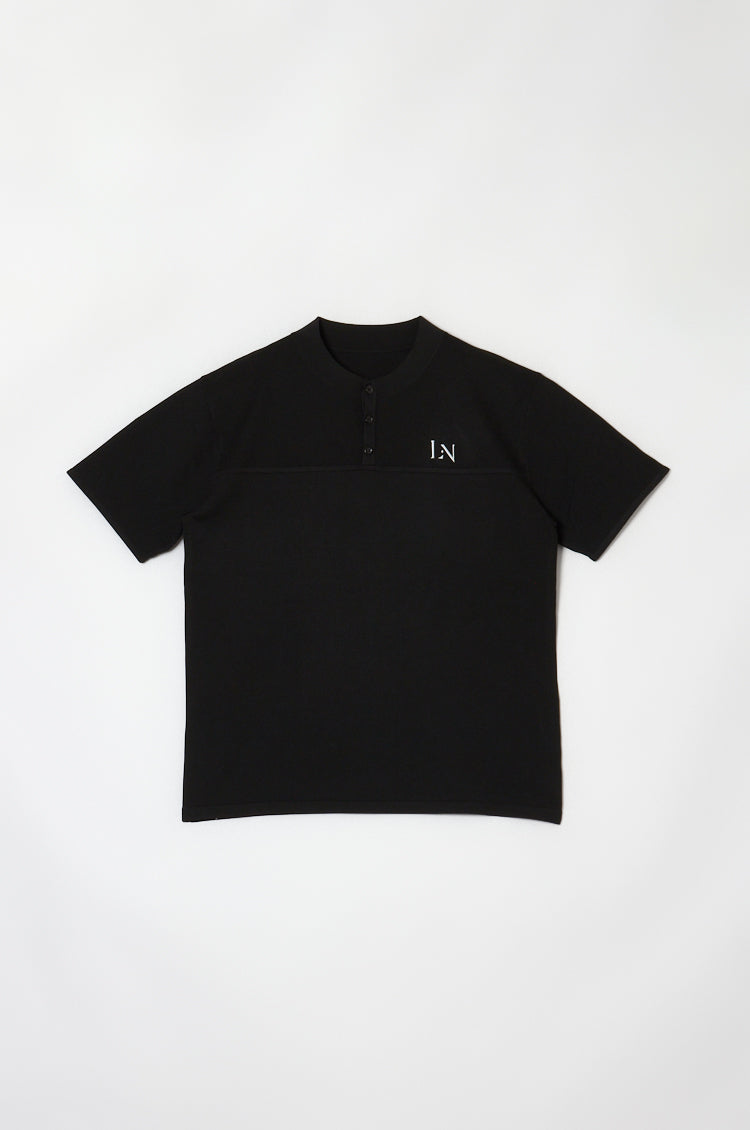 Stand Collar Knit Polo Black