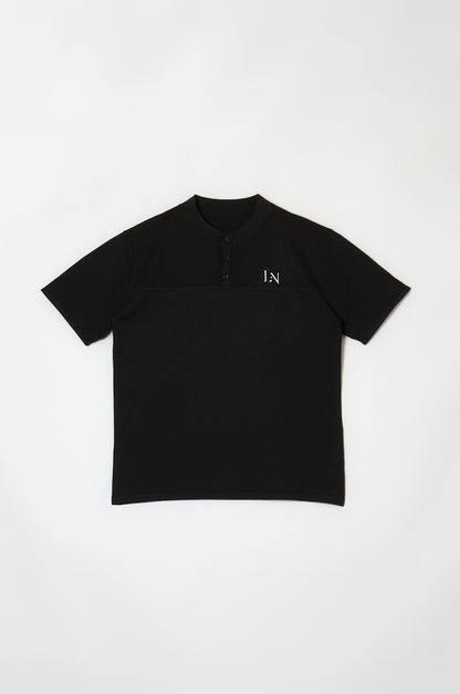 Stand Collar Knit Polo Black