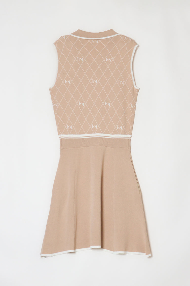 Logo V-Neck Knit Dress Beige