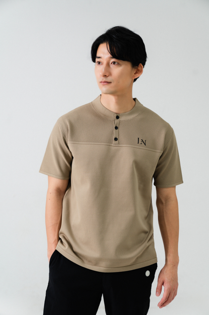 Stand Collar Knit Polo Beige