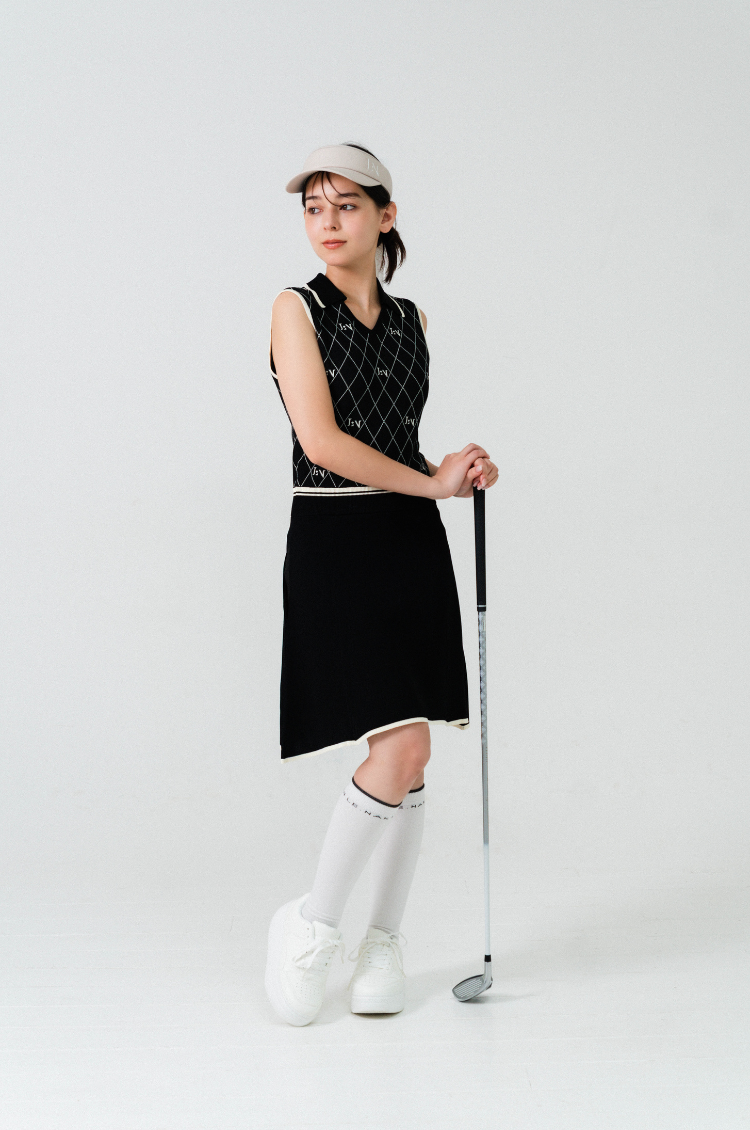 Logo V-Neck Knit Dress Black