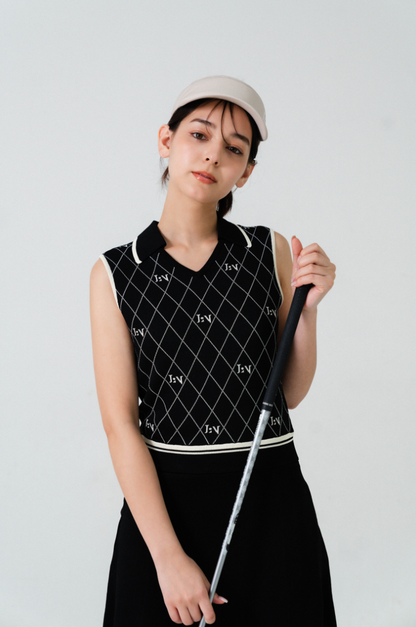 LENAN GOLF/ルナンゴルフ　ニットワンピース Logo V-Neck Knit Dress Black – LE.NAN