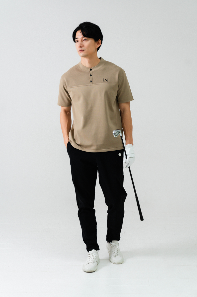 Stand Collar Knit Polo Beige