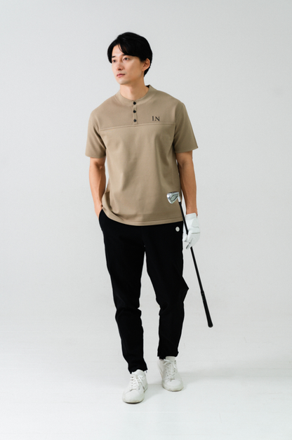 Stand Collar Knit Polo Beige