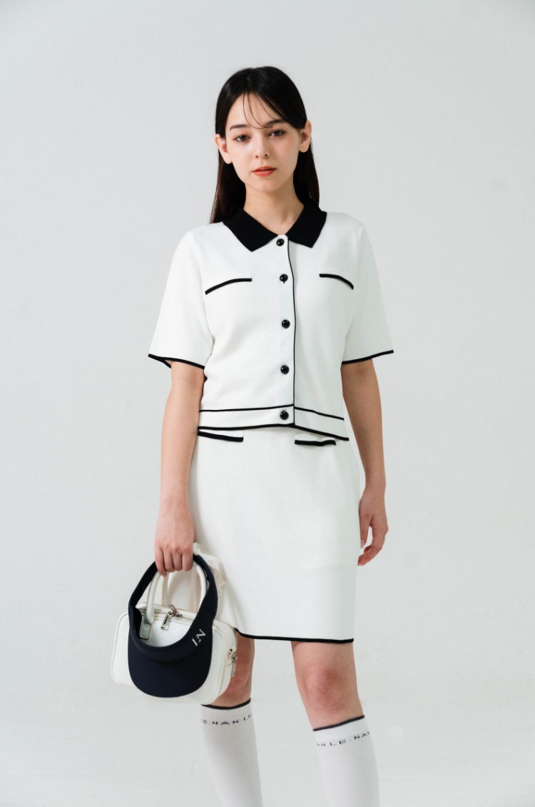 Classic Line Knit Skirt White
