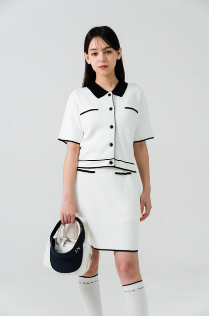 Classic Line Knit Skirt White