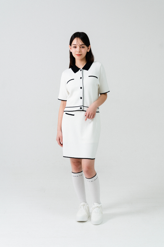 Classic Line Knit Skirt White