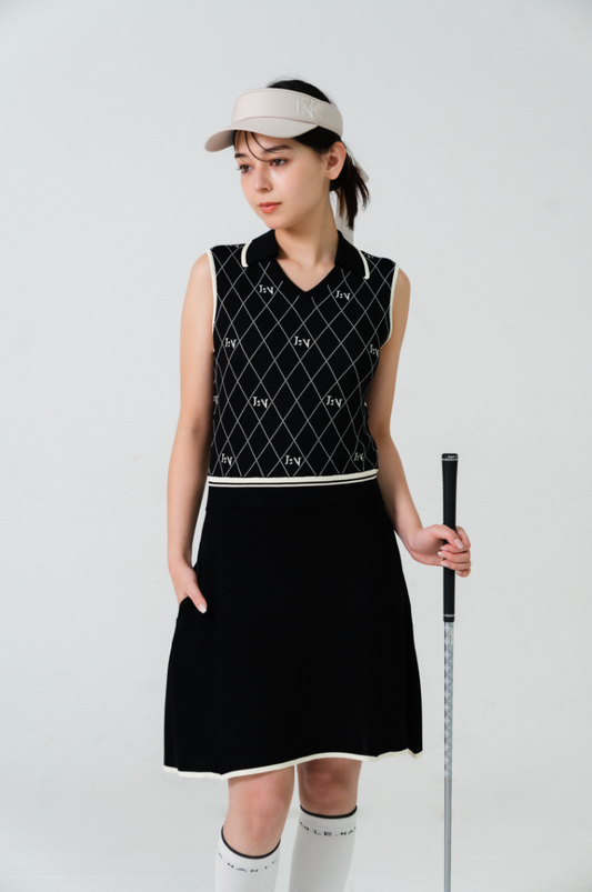 Logo V-Neck Knit Dress Black