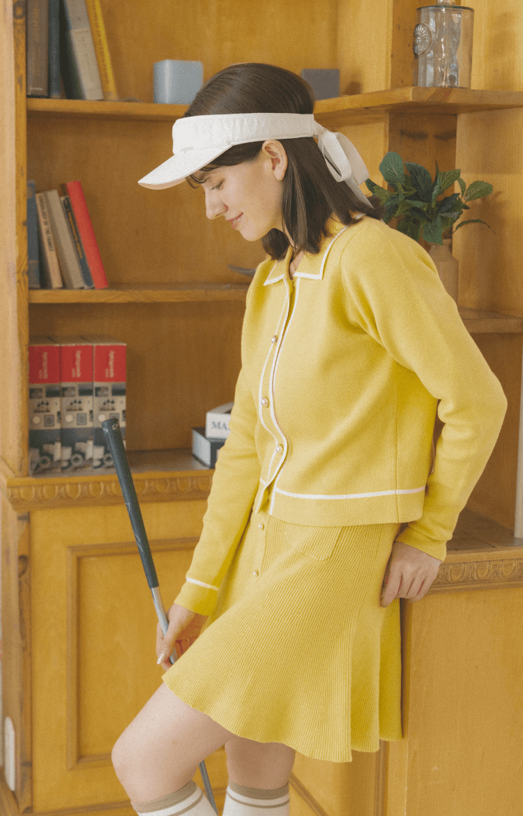 【ウェーブ】ニットスカート イエロー インナーパンツ一体型 ゴルフ