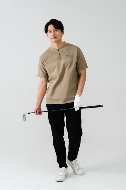Stand Collar Knit Polo Beige