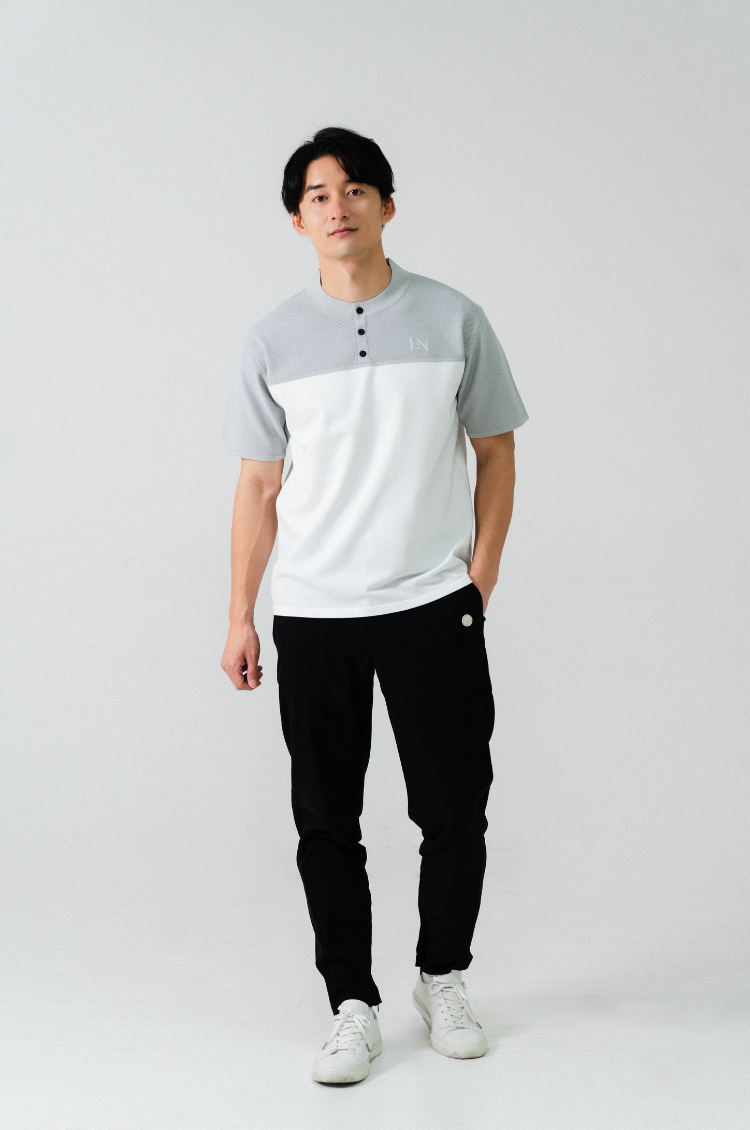 Stand Collar Knit Polo Gray