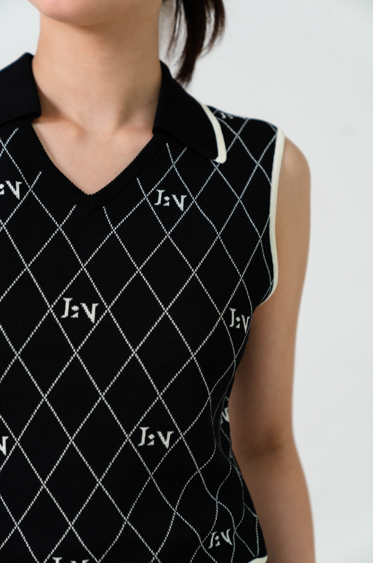 Logo V-Neck Knit Dress Black