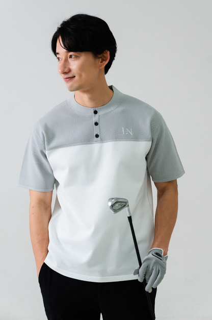 Stand Collar Knit Polo Gray