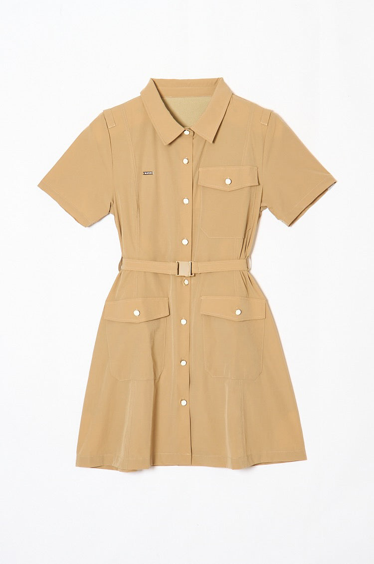 Belted Trench Shirt Golf Dress Beige