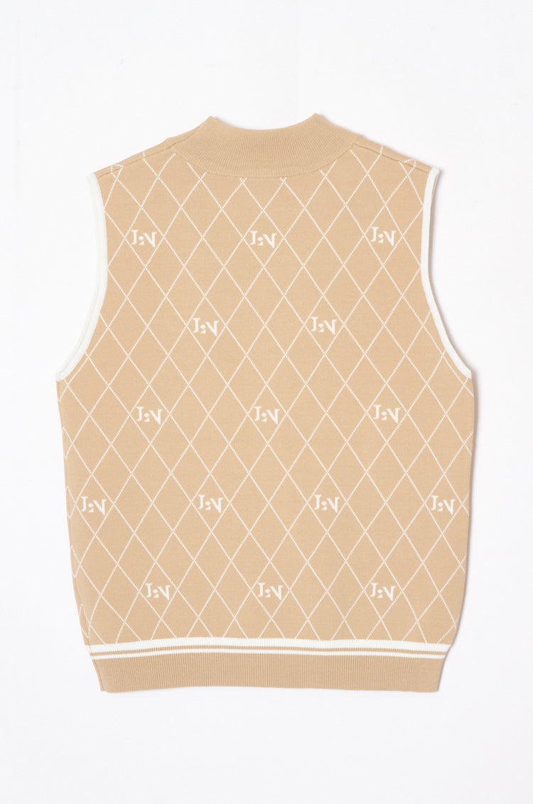 Logo Mock-neck Sleeveless Knit Beige
