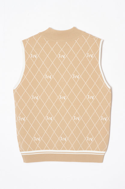 Logo Mock-neck Sleeveless Knit Beige